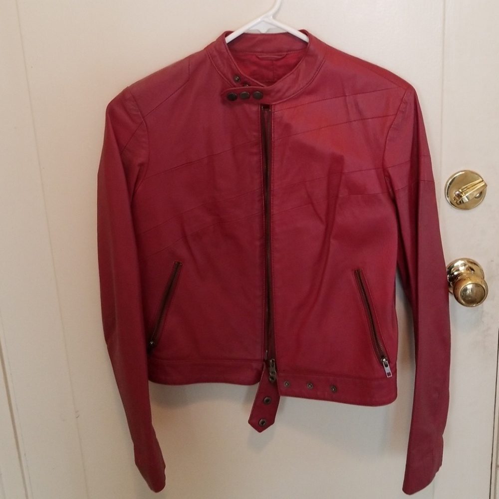 Red Leather Motorcycle Jacket Size M